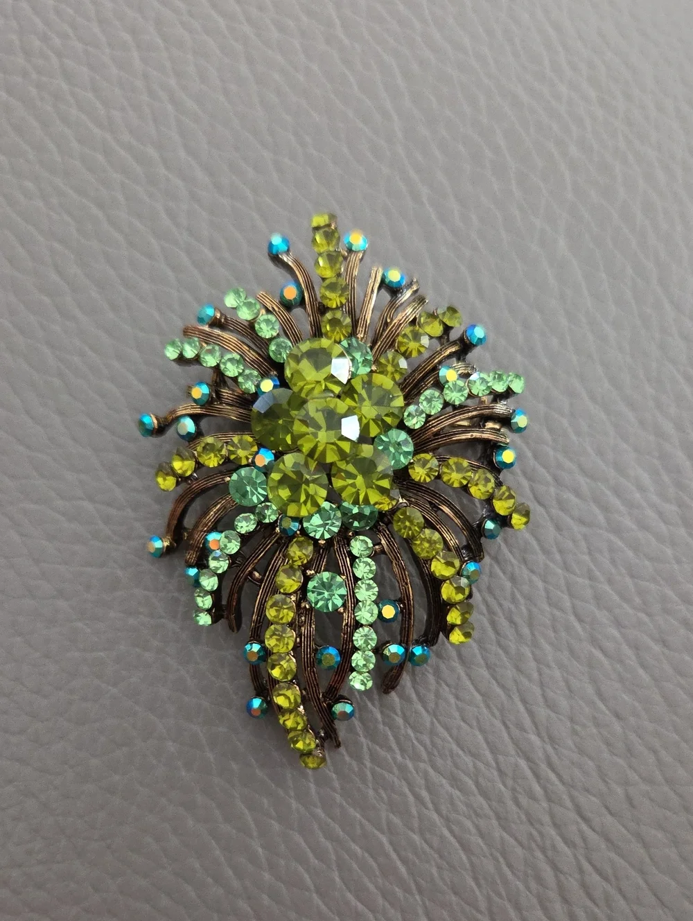 Sparkling Lime Green Crystal Burst Brooch